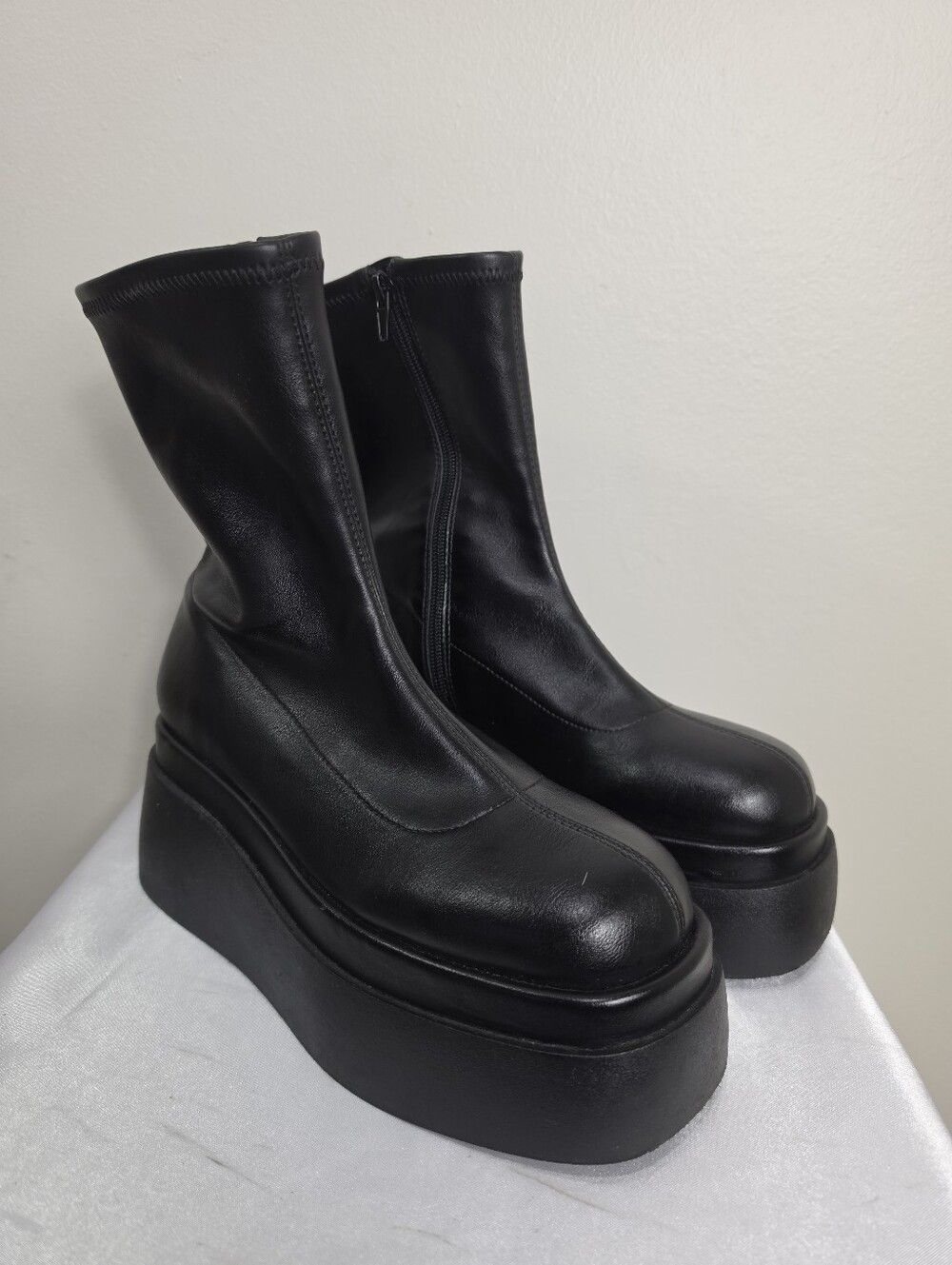 Call It Spring Black Platform Vegan Y2K Sock Boots